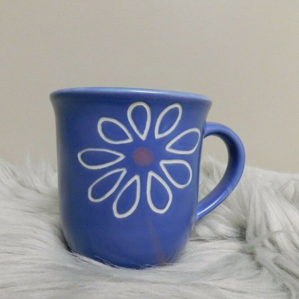 Pfaltzgraff BAJA Blue w/ Mauve & White Daisy Coffee Mug Tea Cup